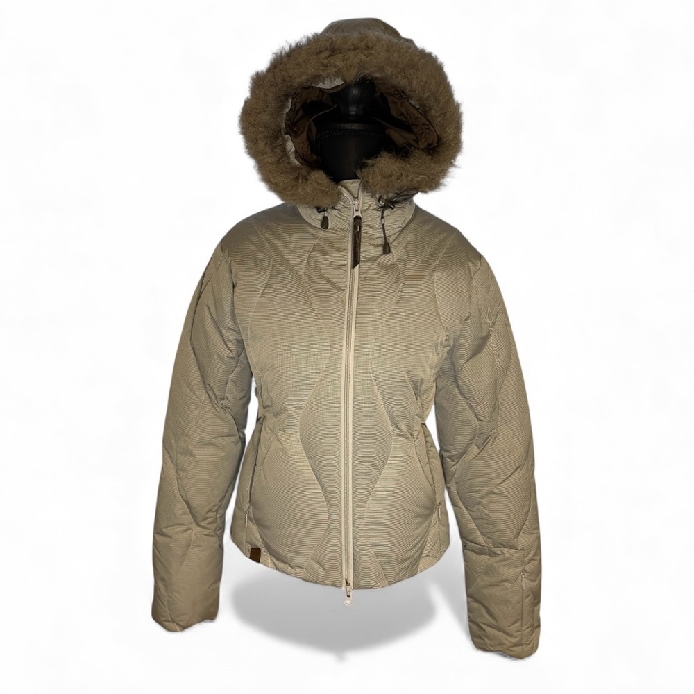 Salomon XS/P Women's Light Brown/grey fur Hooded Puffer Jacket, down